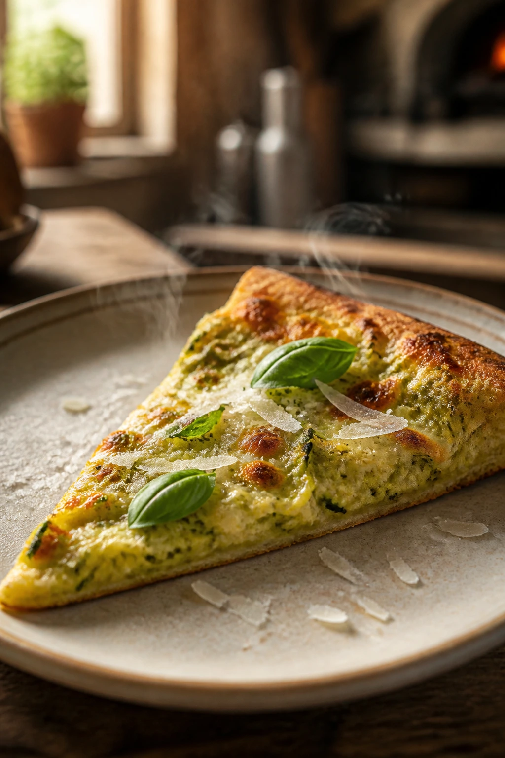 Single slice of zucchini crust pizza on plate