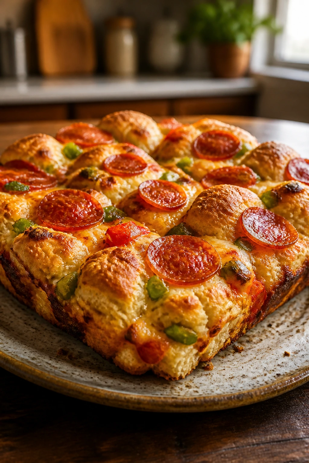 Pizza-stuffed biscuit bake with pepperoni and cheese