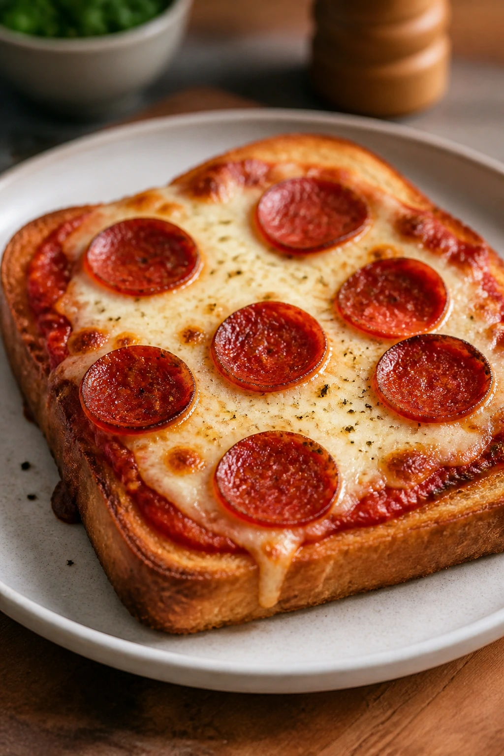 Close-up of pizza toast slices with sauce and melted cheese