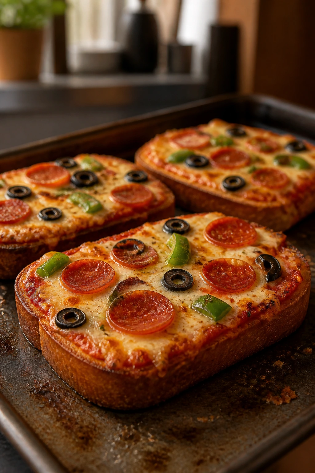 Open-faced pizza toast with sauce and cheese