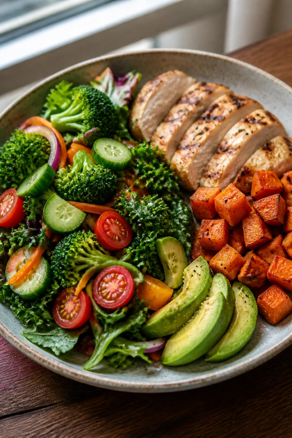 Plate showing the half-vegetables, quarter-protein, quarter-carb formula