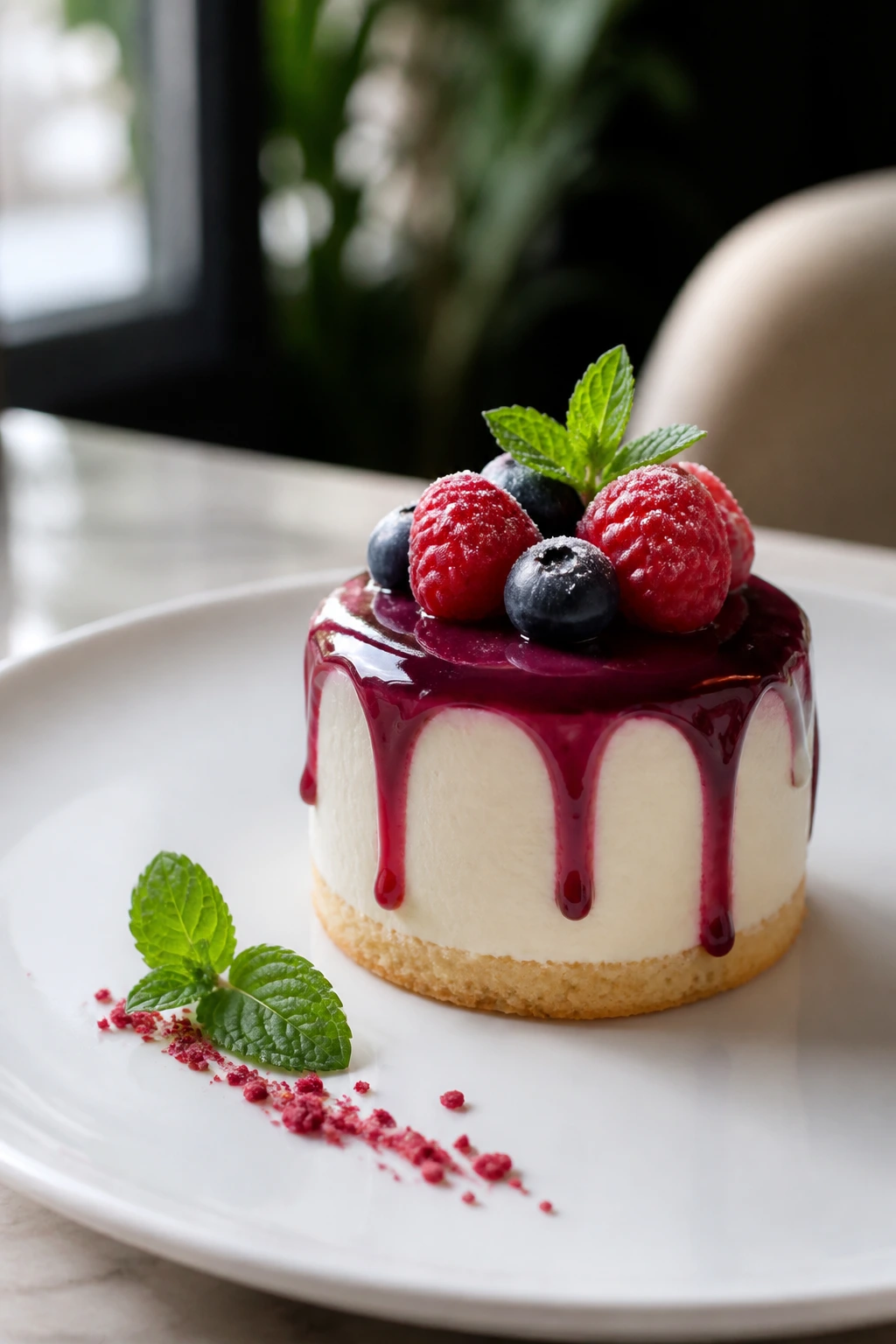 Close-up of a plated dessert filling most of the plate