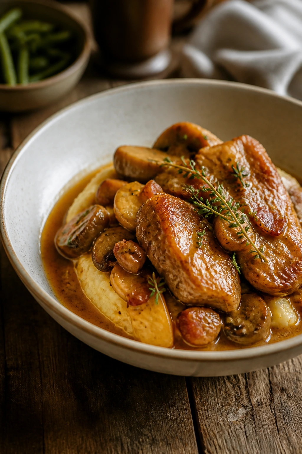 Plated dish ready to serve on a rustic table