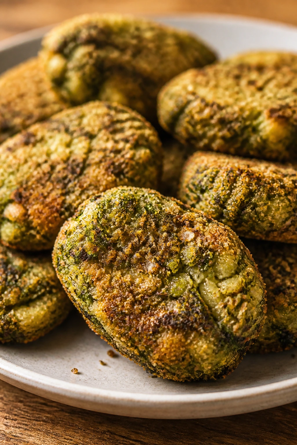 Close-up of poblano cornmeal veggie nuggets on plate