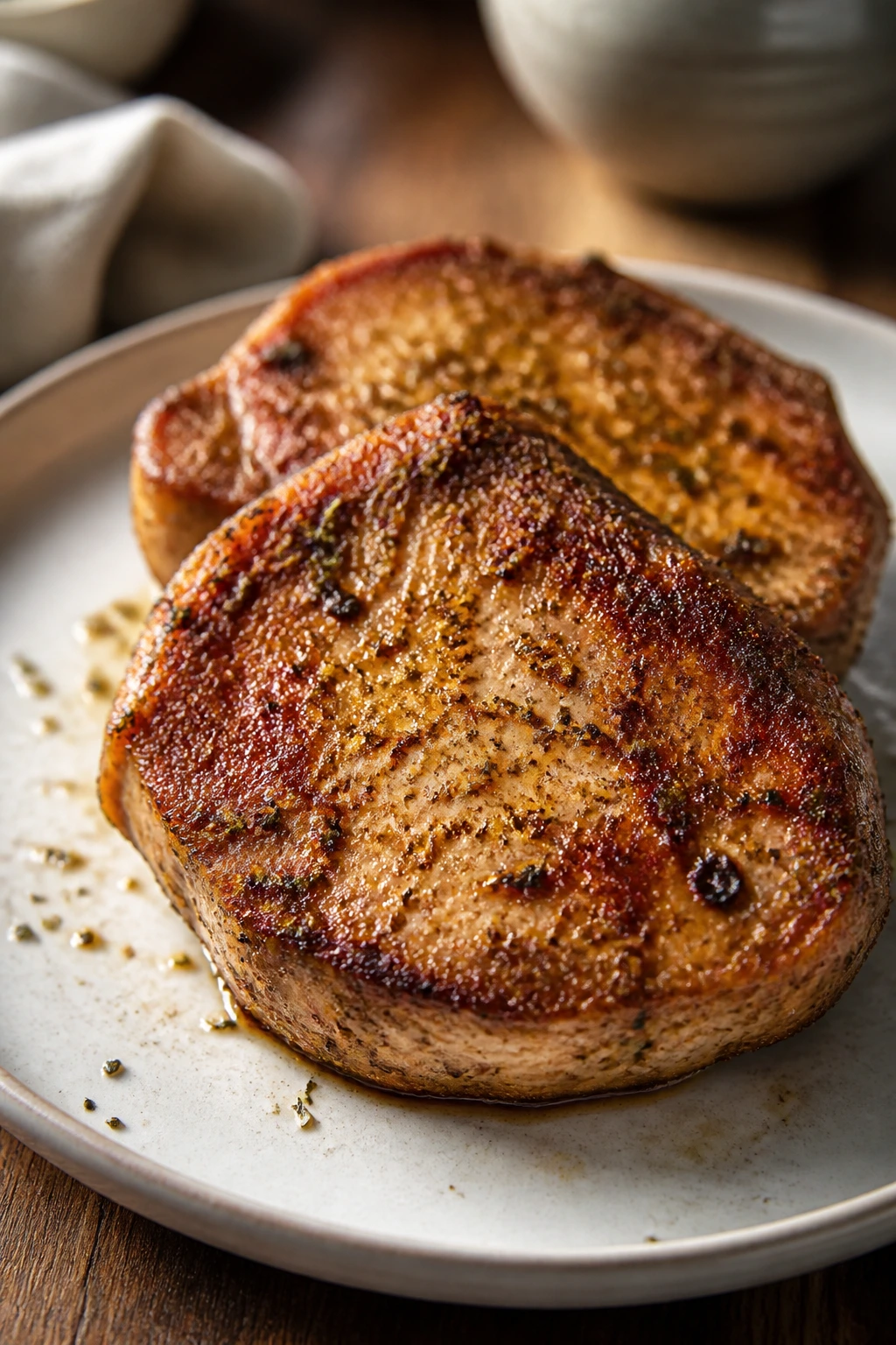 Close-up of ranch-seasoned pork chops on a plate