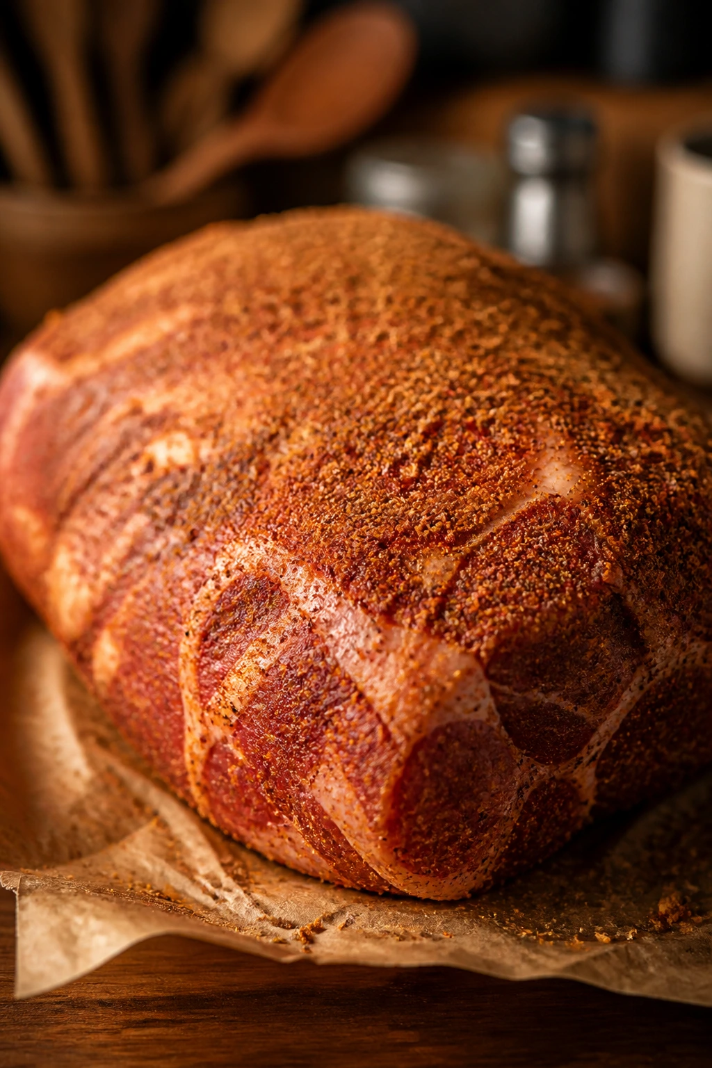 Pork shoulder with crusty rub of paprika and brown sugar
