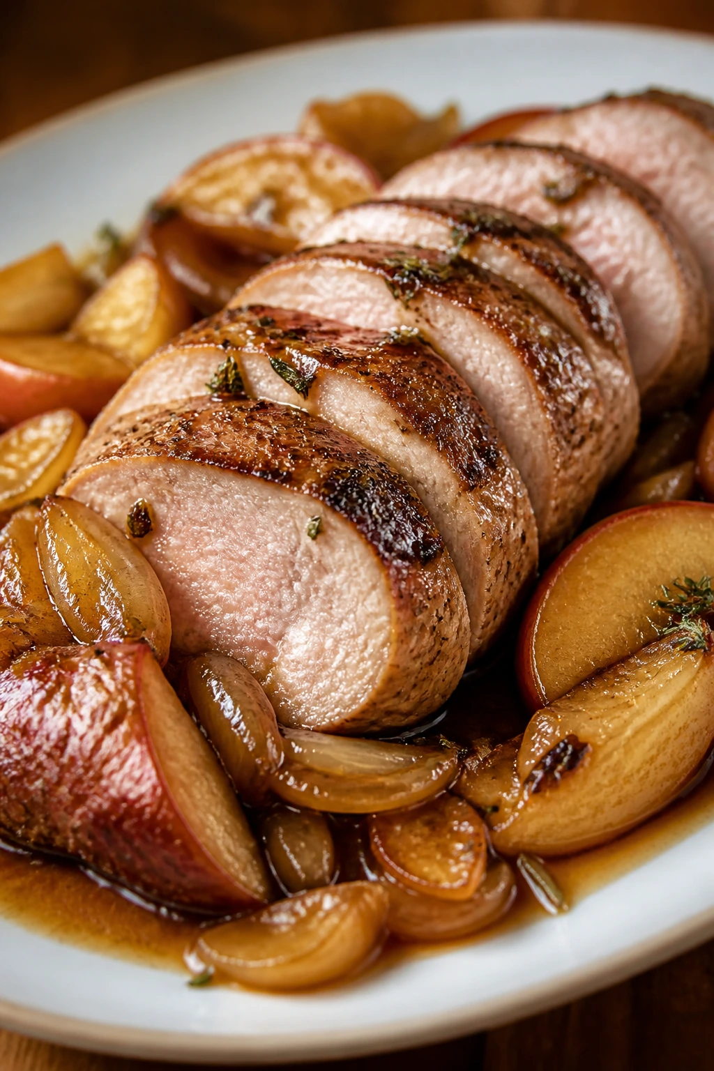 Roasted pork tenderloin with apples and onions