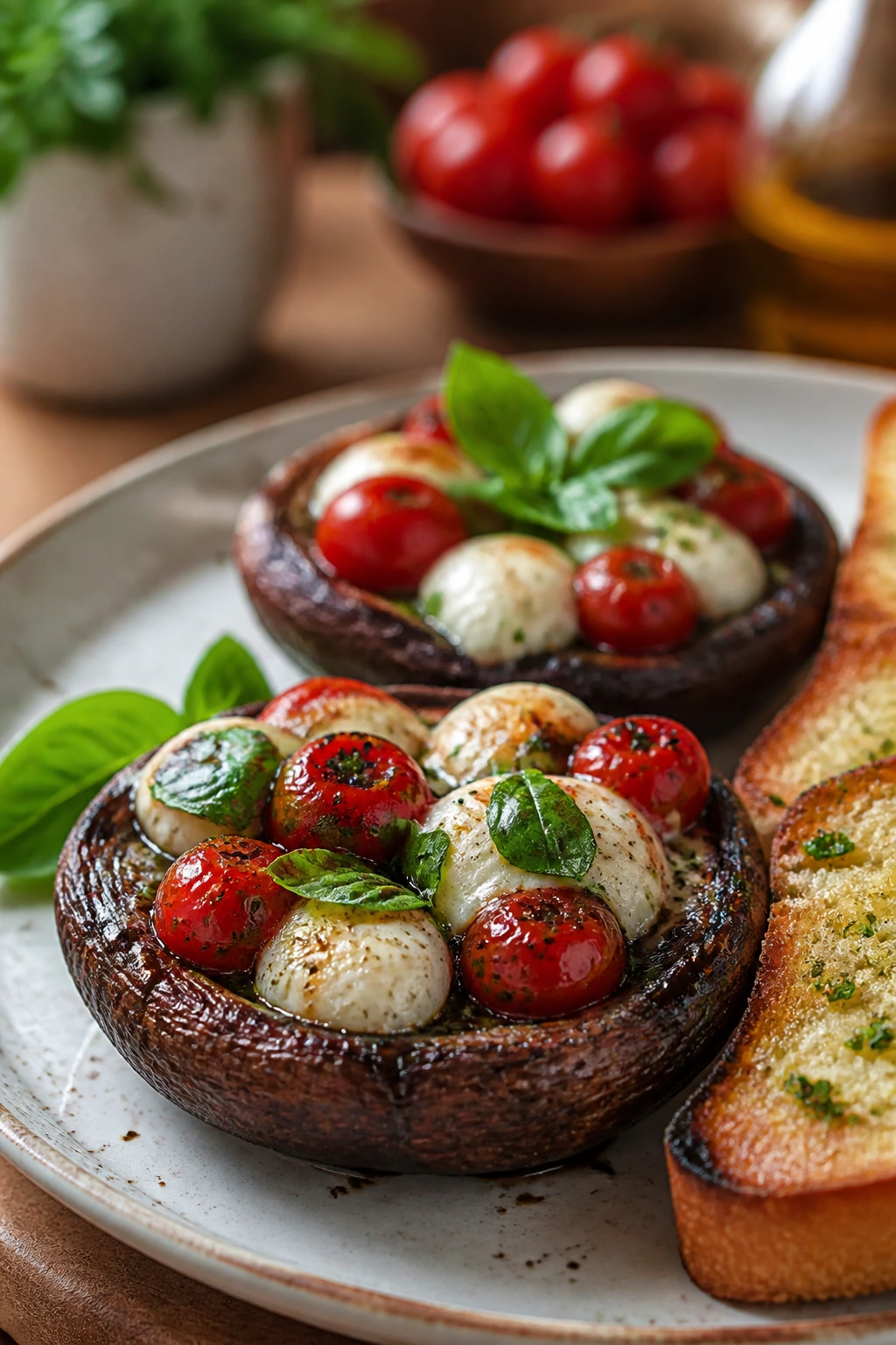 Caprese stuffed portobello mushrooms on plate