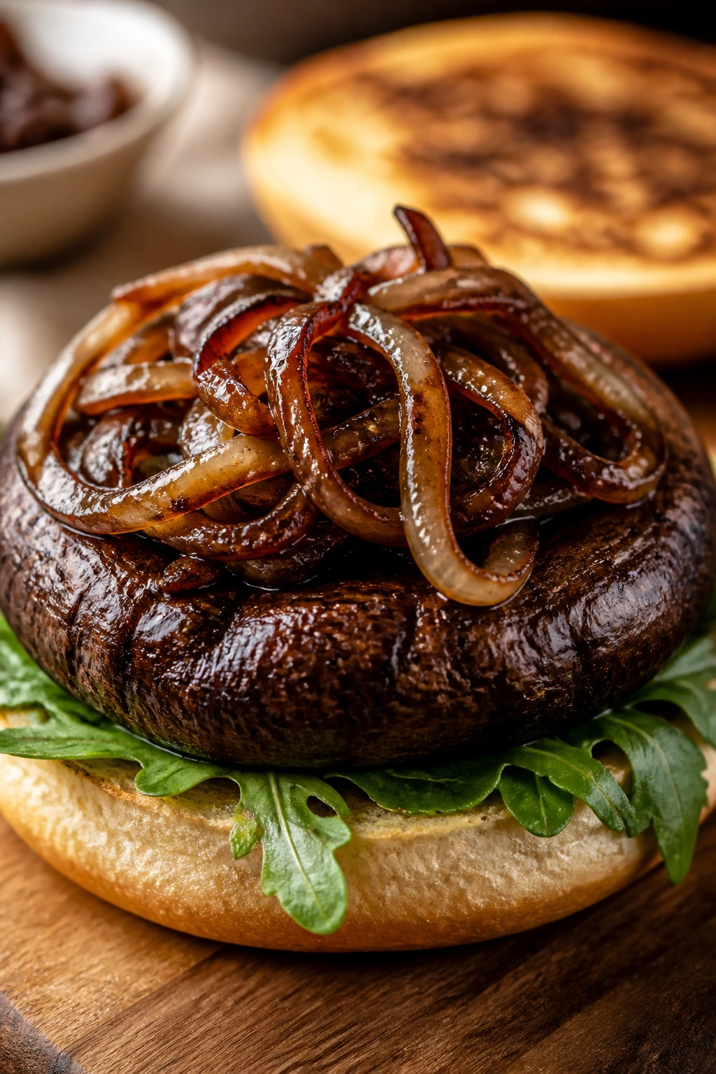 Portobello mushroom burger with balsamic onions