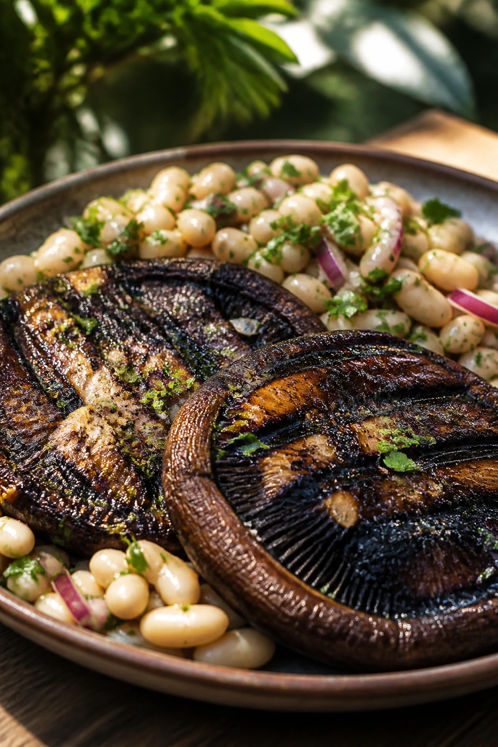 Portobello mushroom steaks with white bean salad