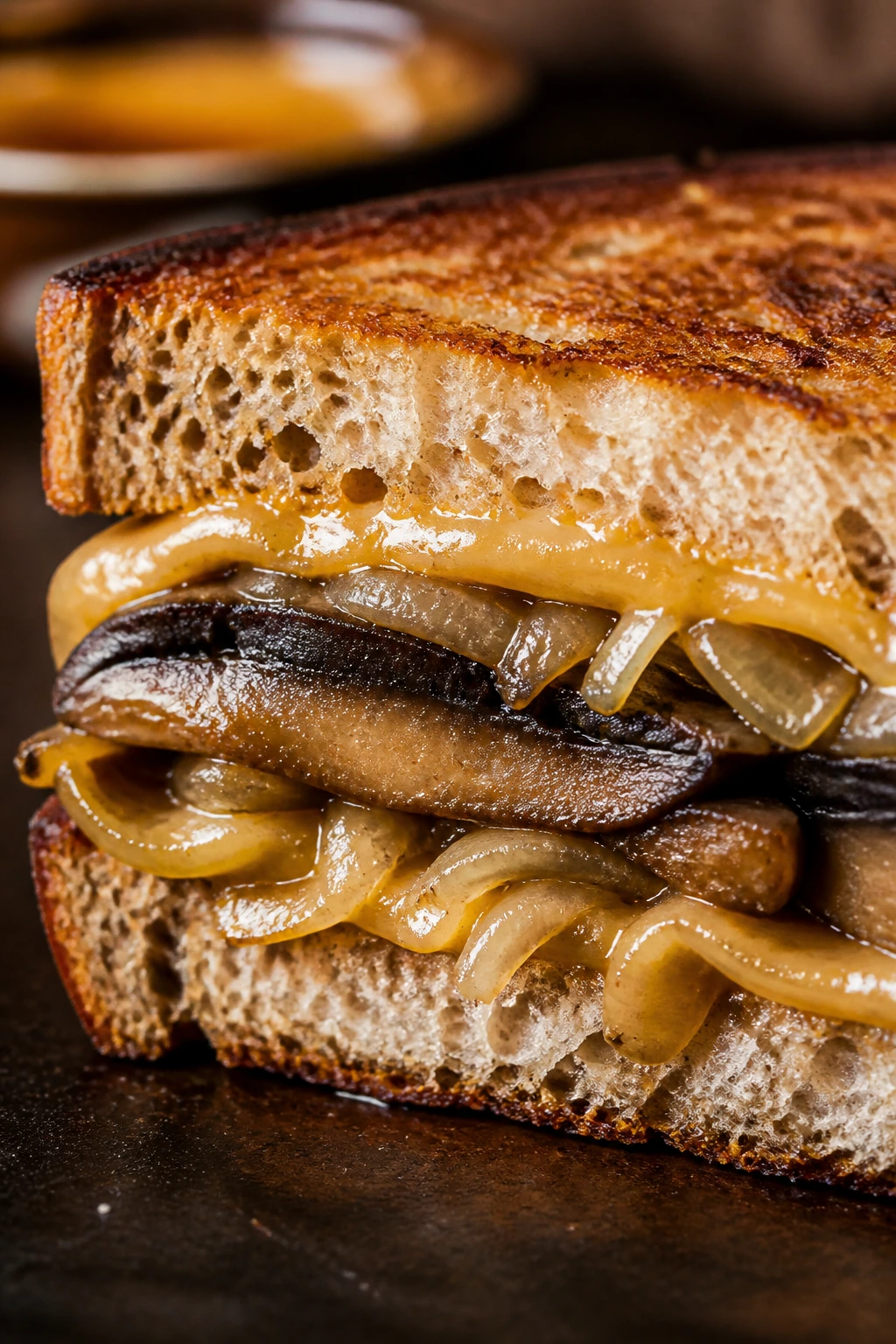 Patty melt portobello burger cross-section