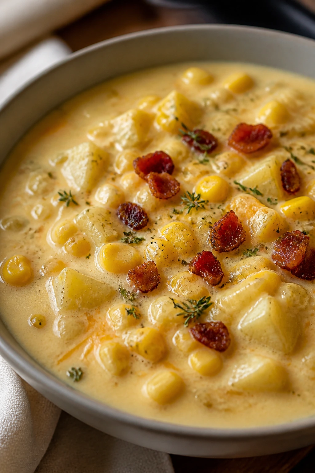 Creamy potato corn chowder with potatoes and corn in a bowl