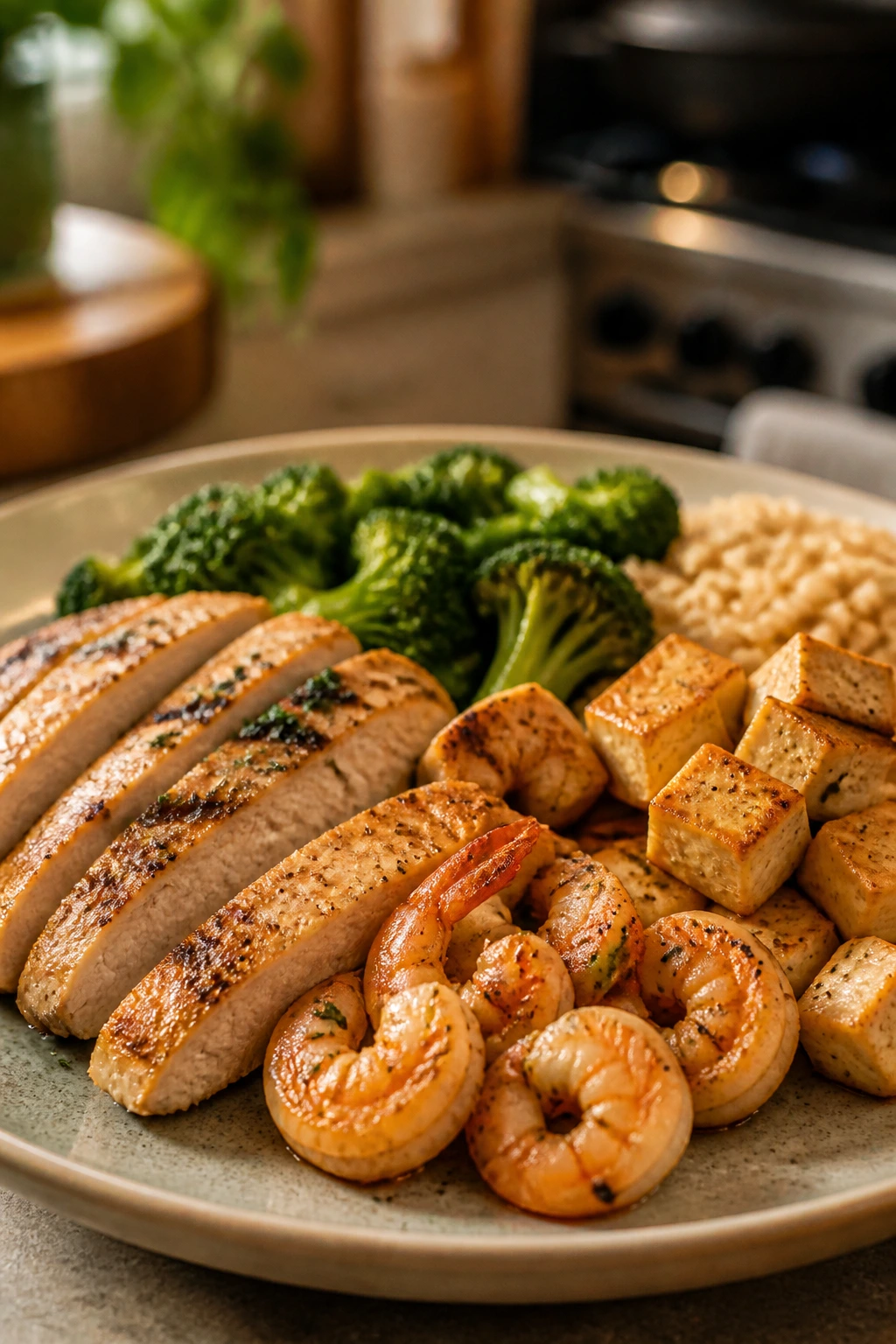 Plate with multiple protein options filling the frame