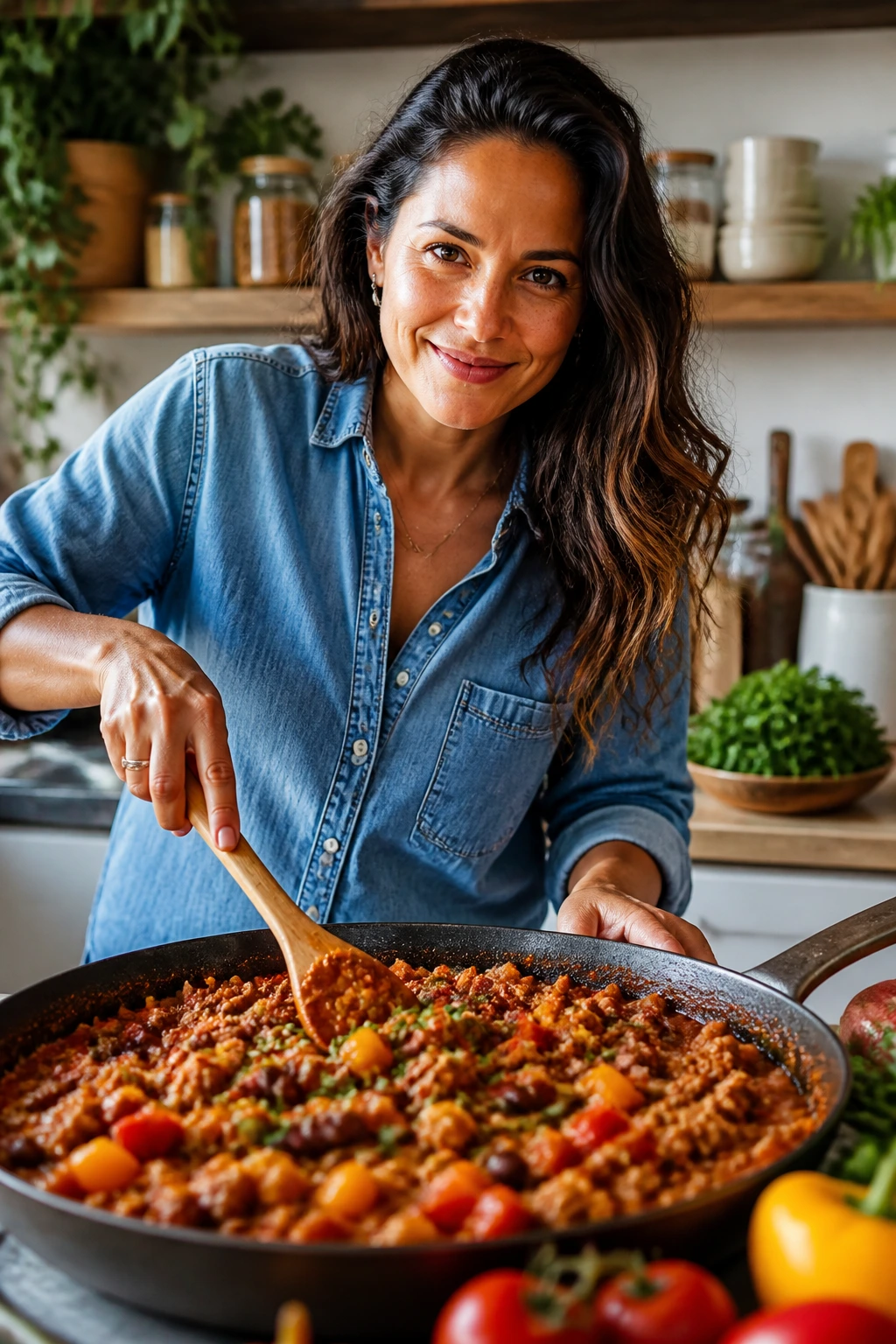 Real person cooking a high-protein meal in a kitchen