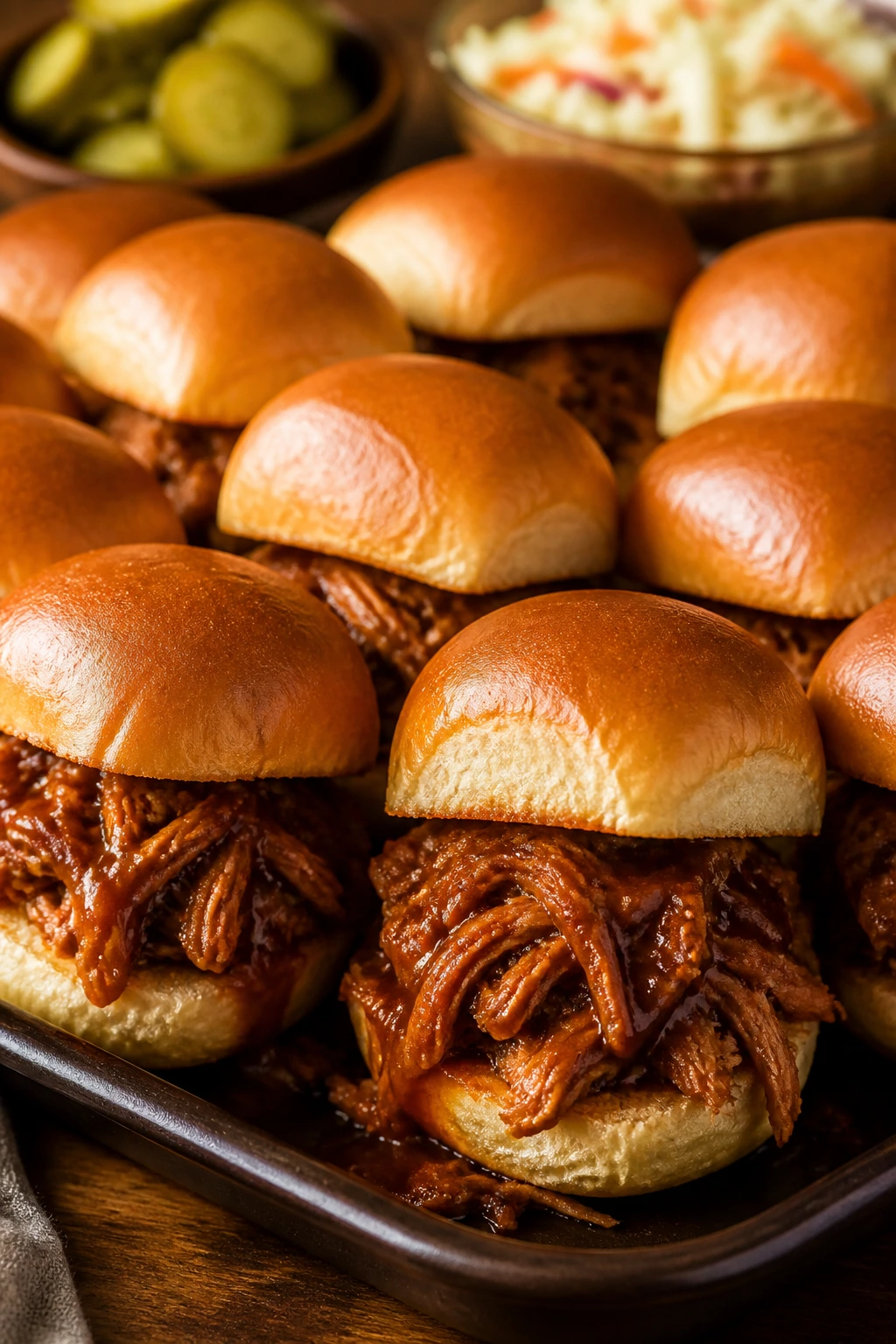 Tray of pulled pork sliders