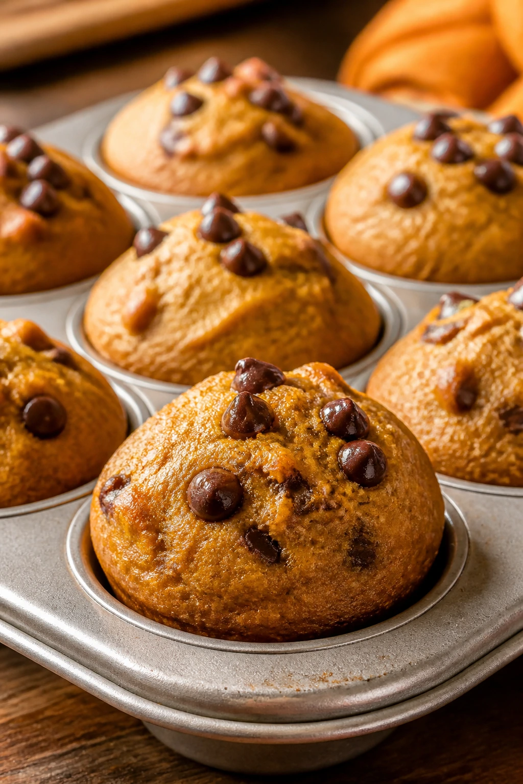 Close-up of pumpkin mini muffins in a pan
