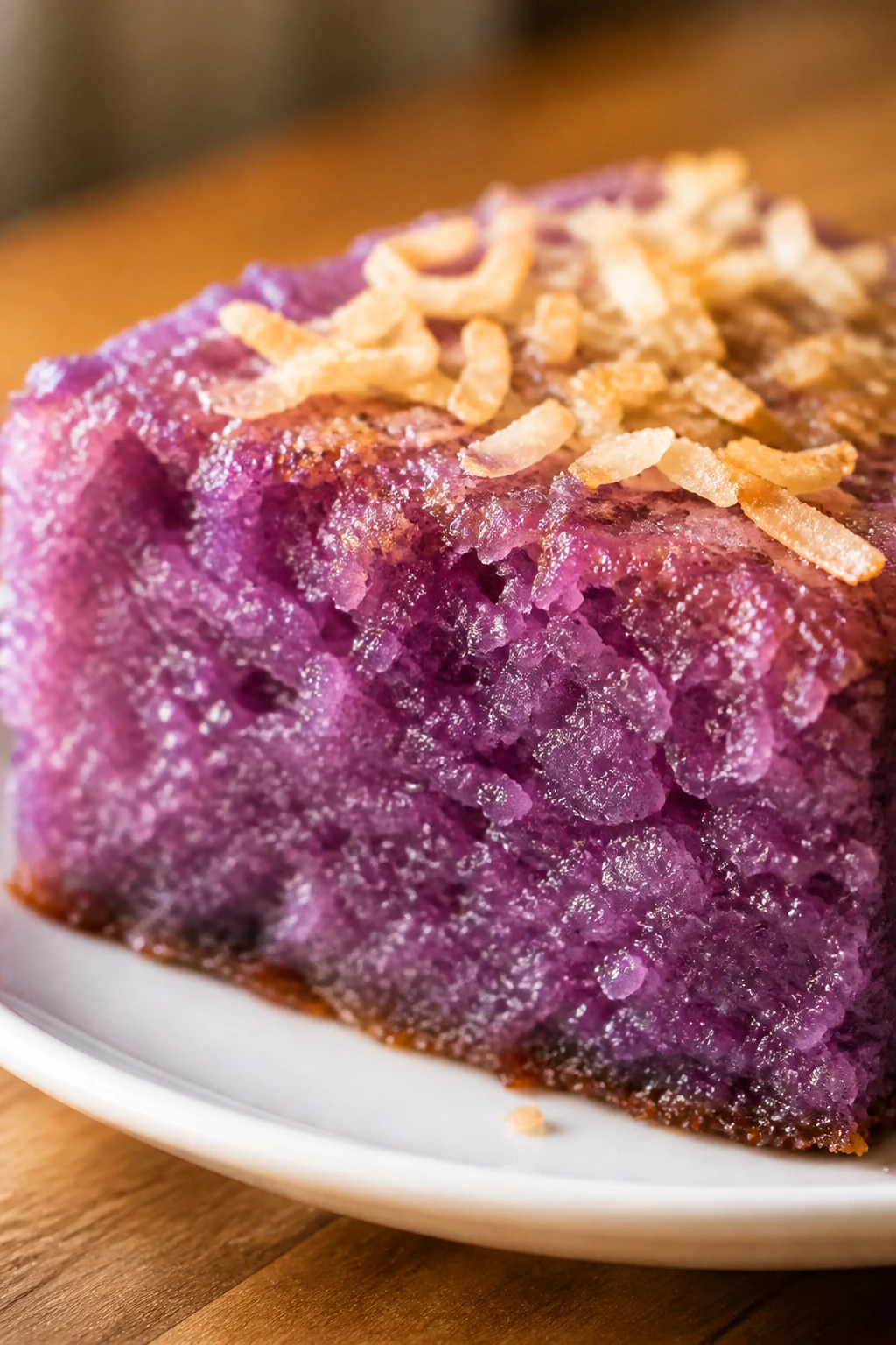Close-up of purple sticky rice cake slice