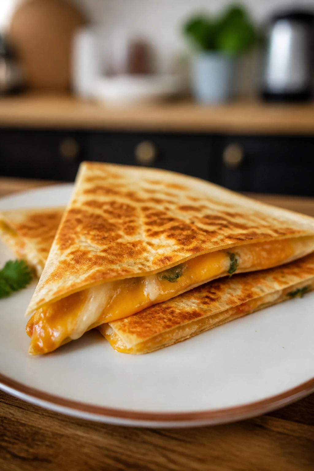 Crispy quesadilla triangle with melted cheese