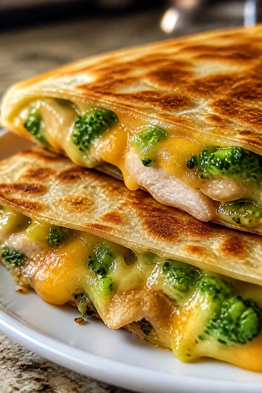 Quesadilla with broccoli and cheese on plate