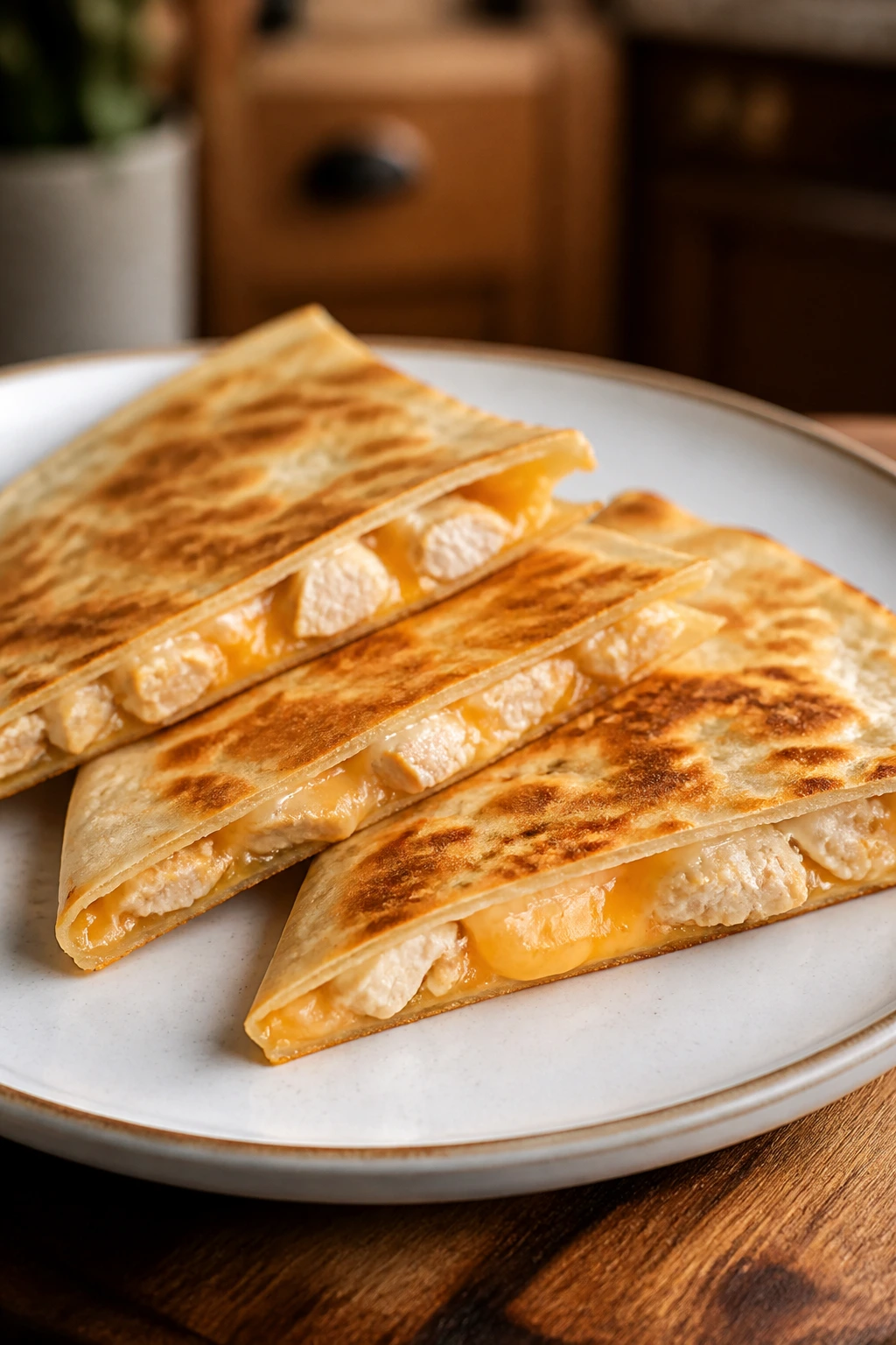 Quesadilla wedges with melted cheese