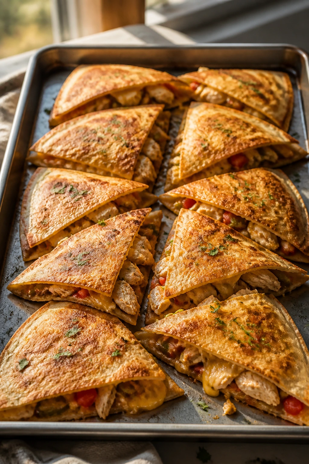 Sheet-pan chicken quesadillas wedges