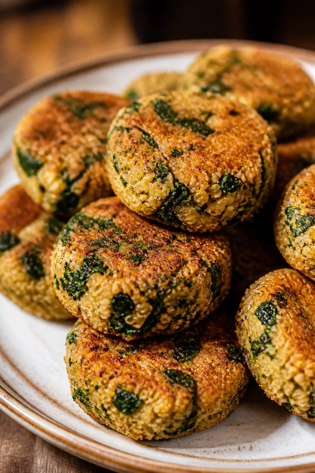 Close-up of quinoa kale veggie nuggets on plate