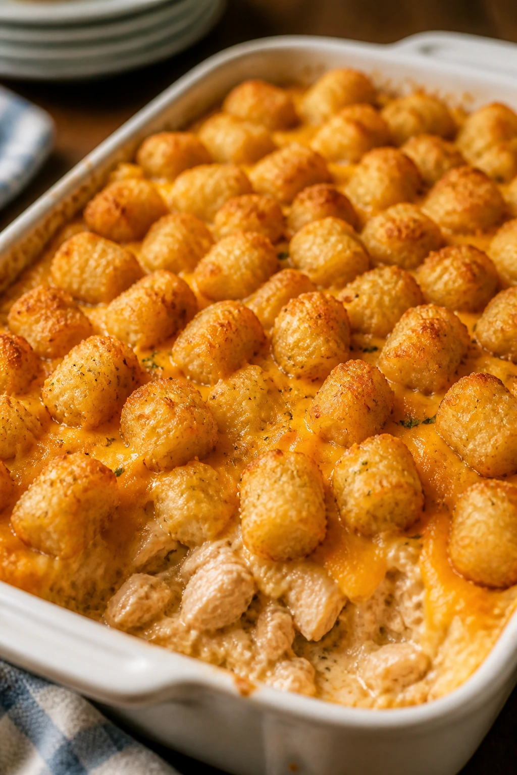 Casserole with ranch chicken and tater tots
