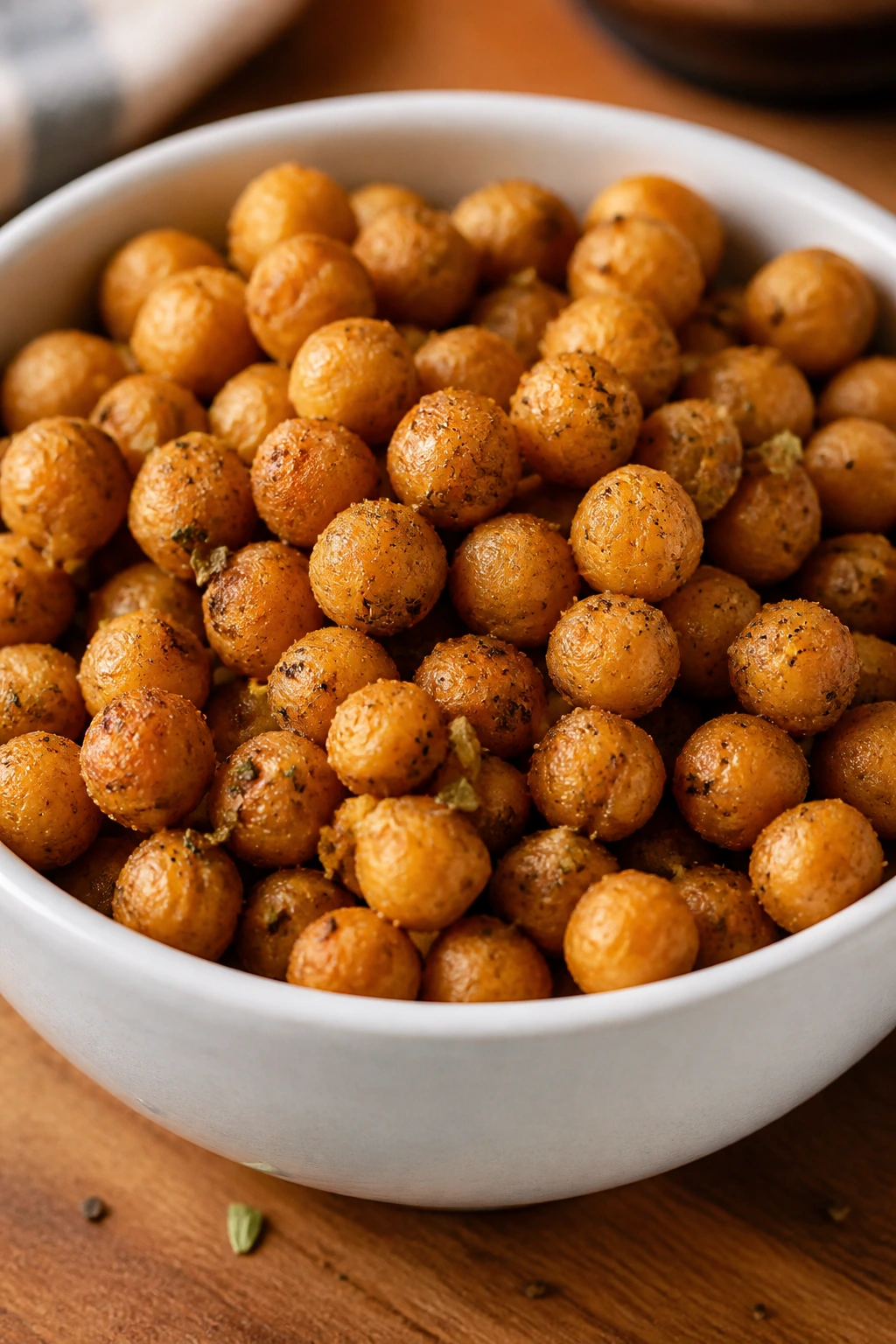 Crisp ranch-seasoned chickpeas in a white bowl