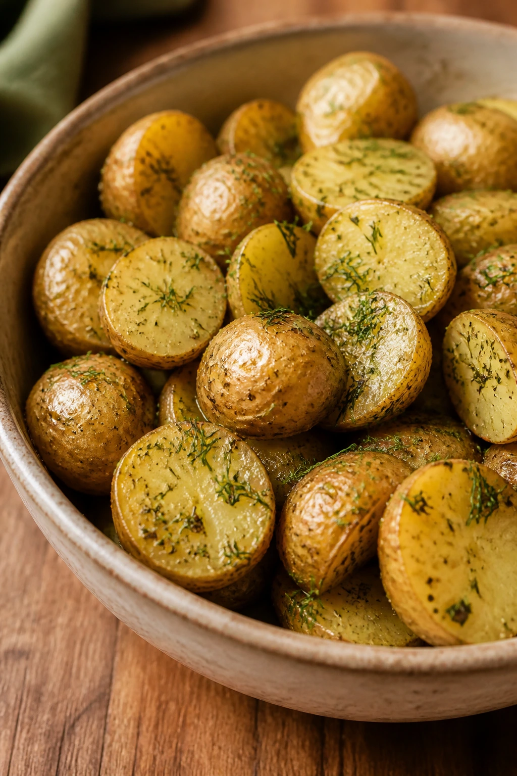 Butter-glazed Ranch Baby Potatoes with dill in bowl