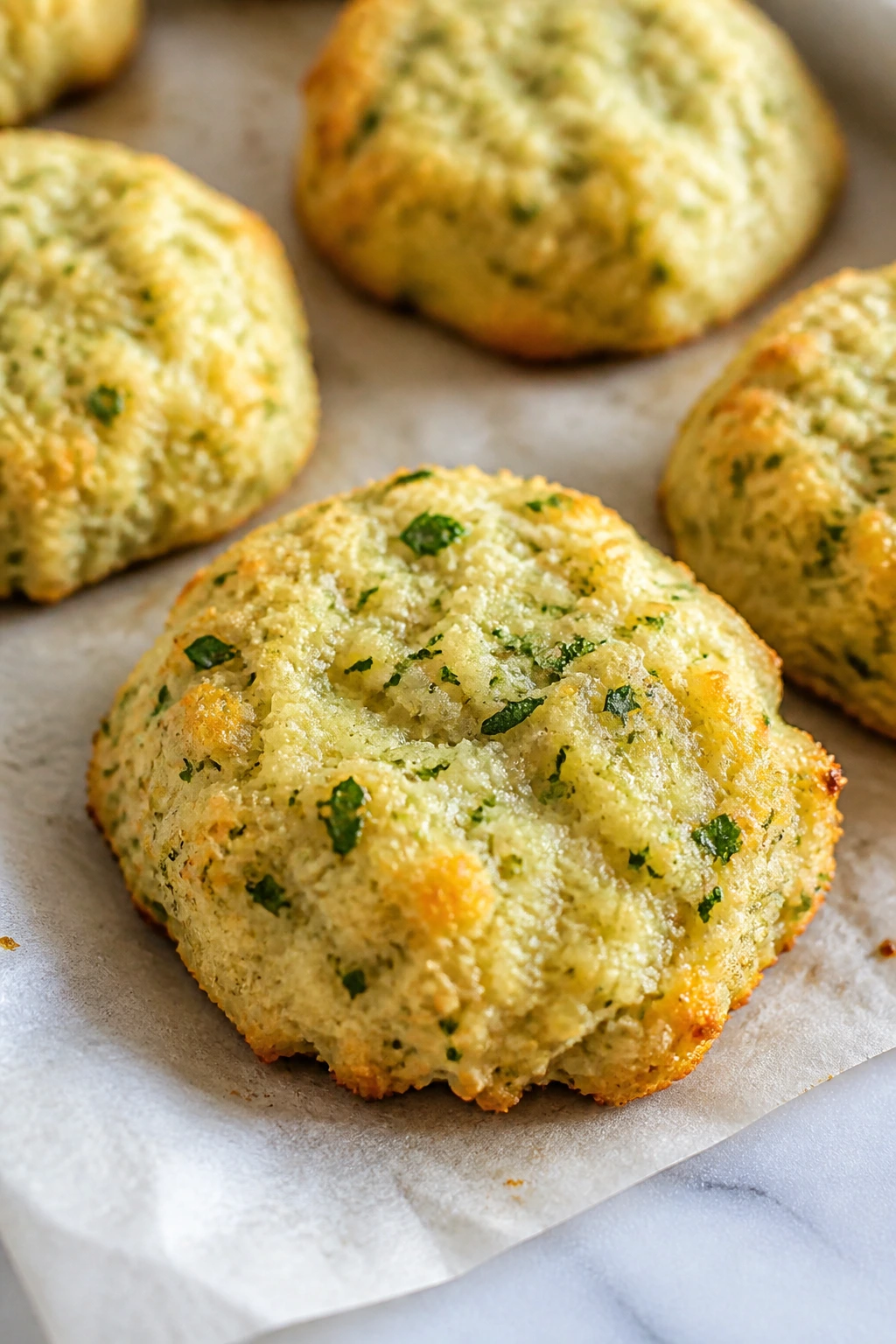 Close-up of ranch veggie nugget on parchment in bright kitchen