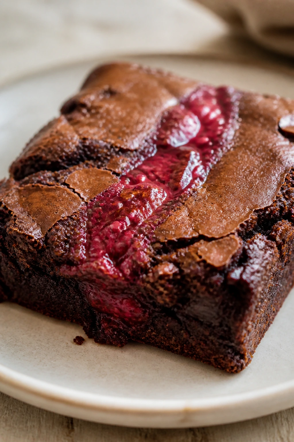 Brownie with raspberry ribbon swirl down the center