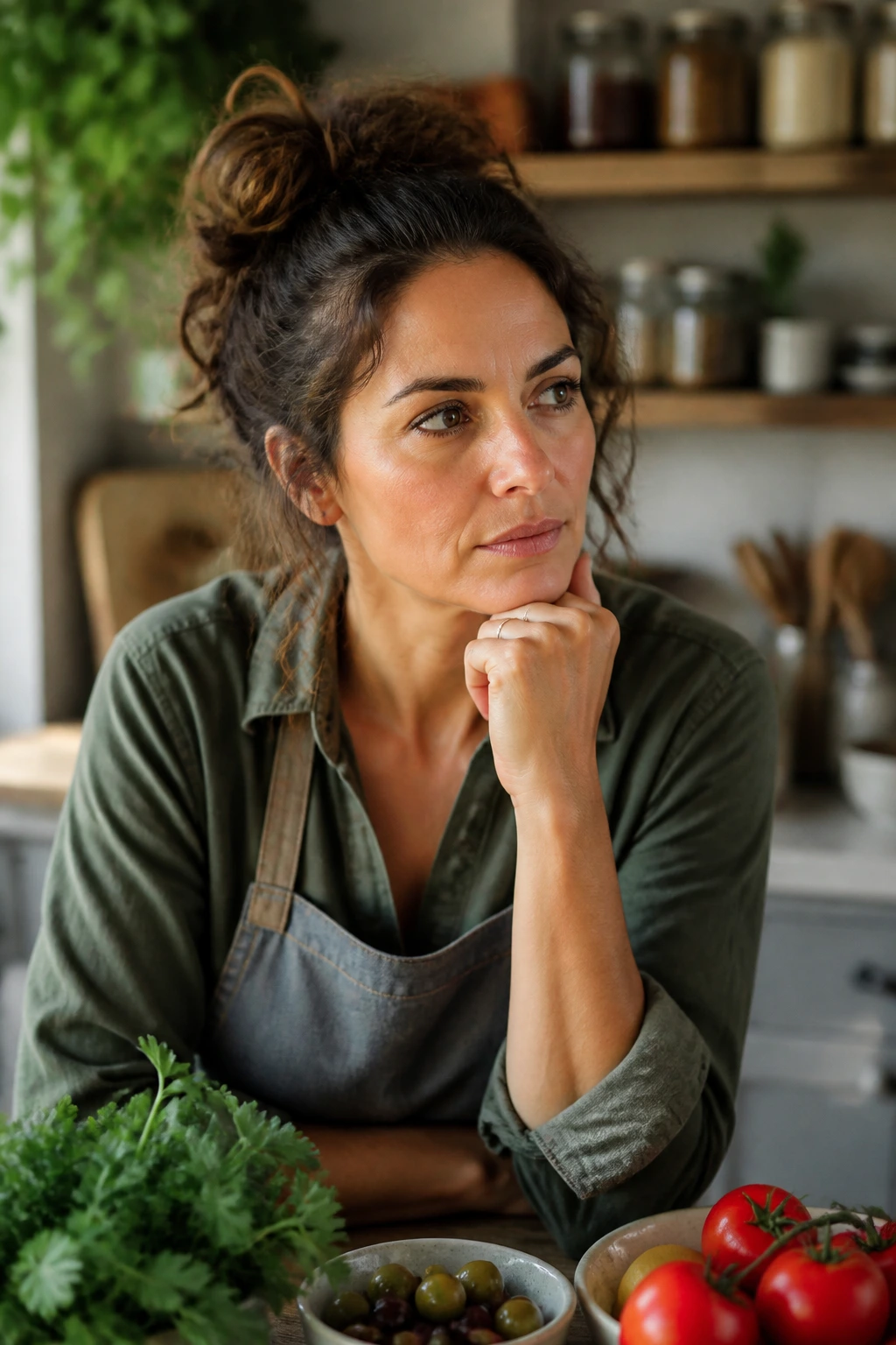 Portrait of a thoughtful home cook in a sunlit kitchen representing reader questions
