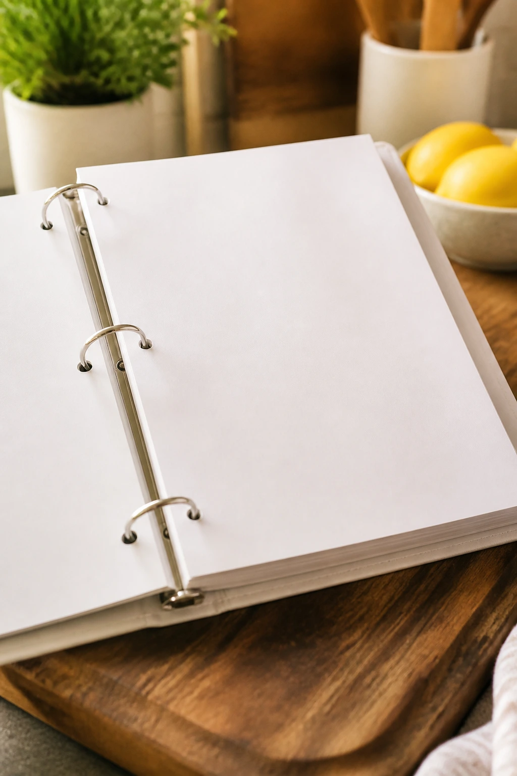 Binder on kitchen counter representing recipe reference table