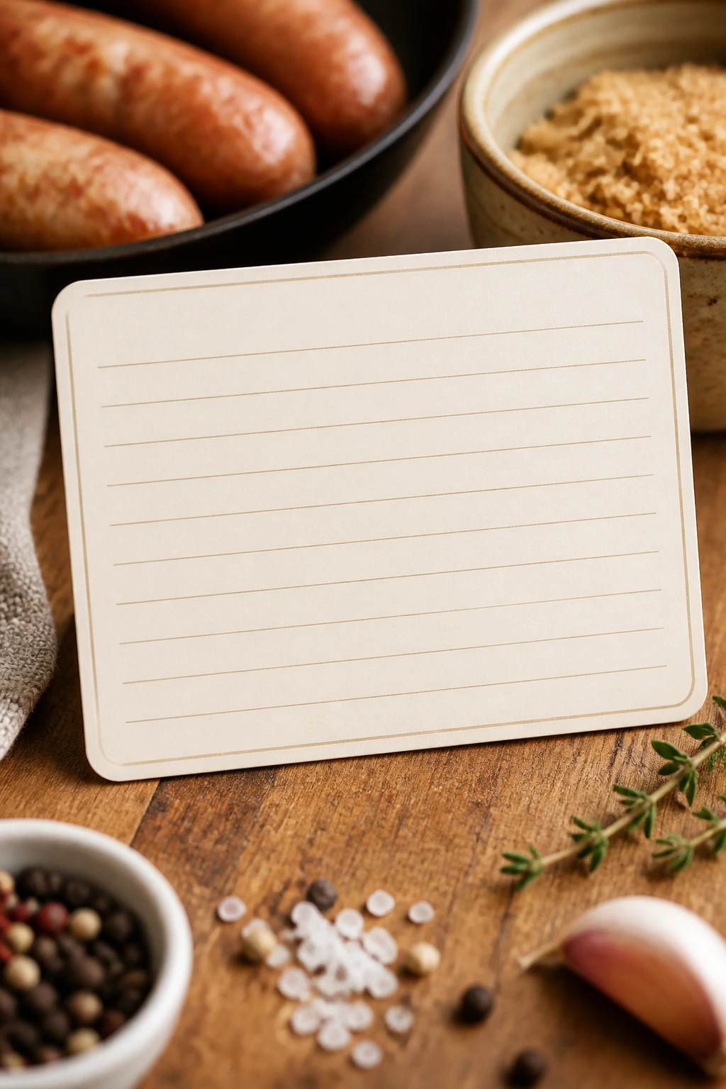 Blank recipe card on a kitchen counter with no legible text