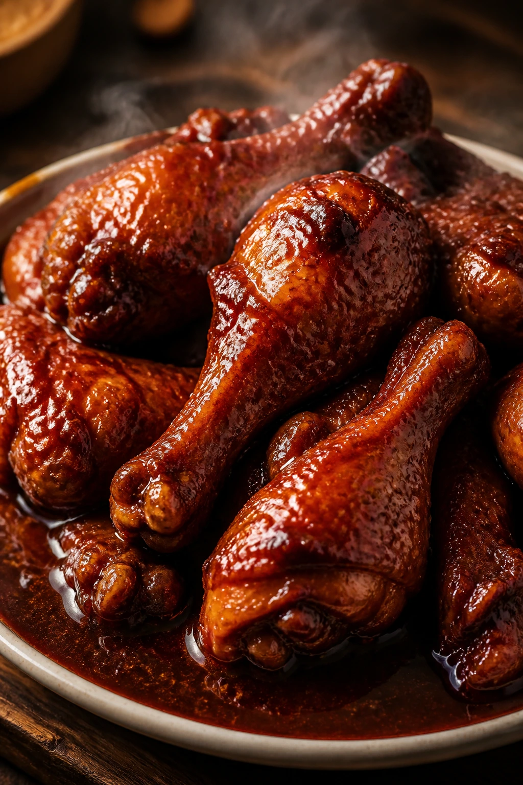 Red-braised chicken drumsticks in glossy sauce