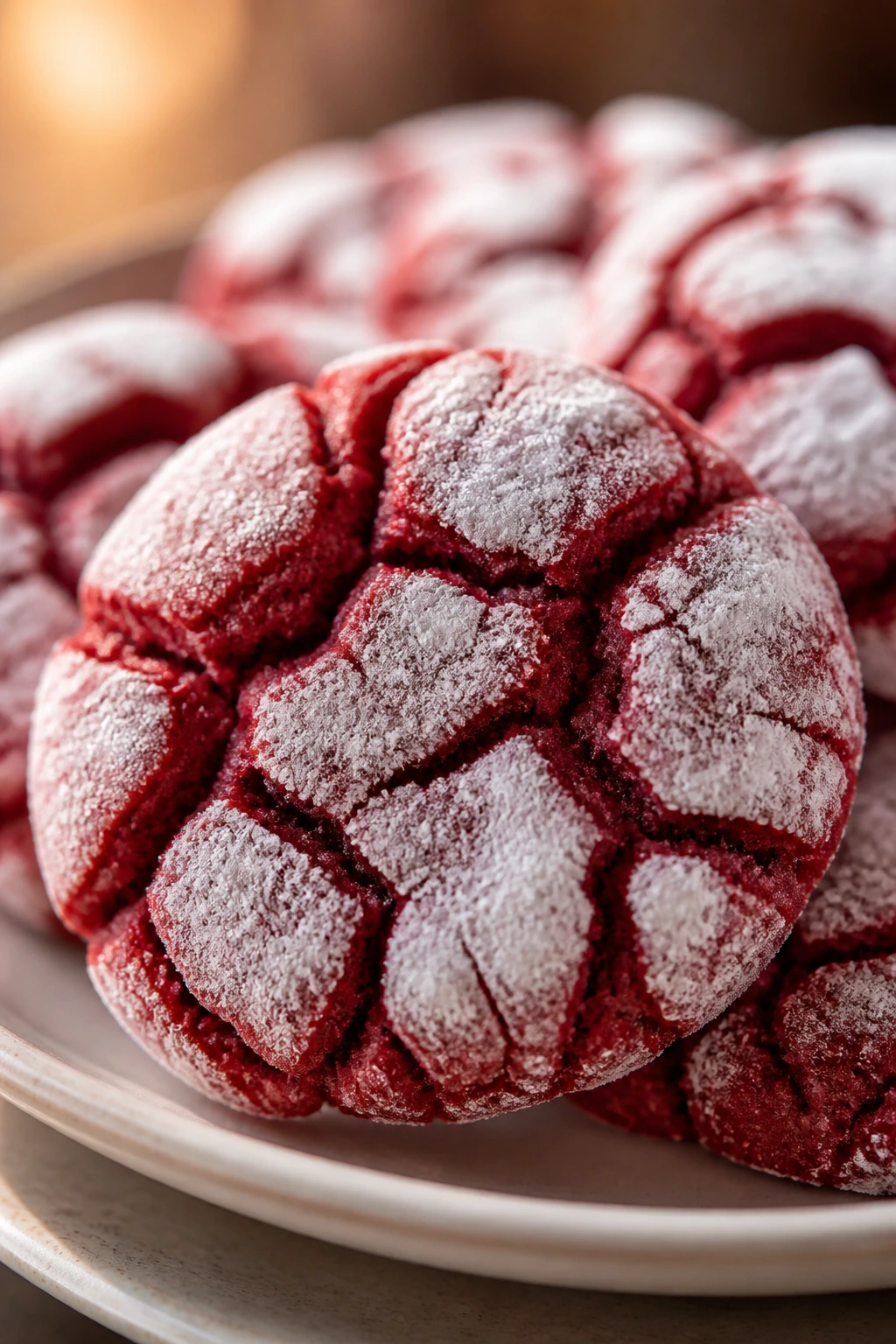 Crinkle cookie with cocoa crust and powdered sugar crackle