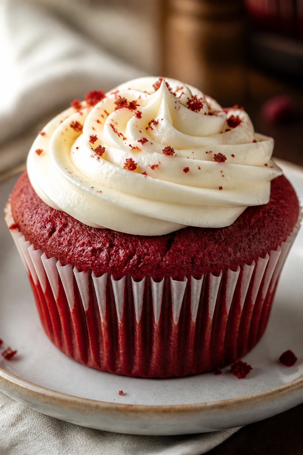 Red velvet protein cupcake with cream cheese frosting