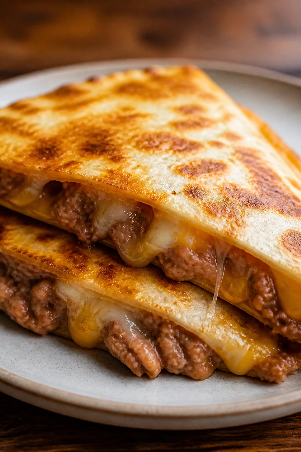 Crispy quesadilla wedge with refried beans and cheese
