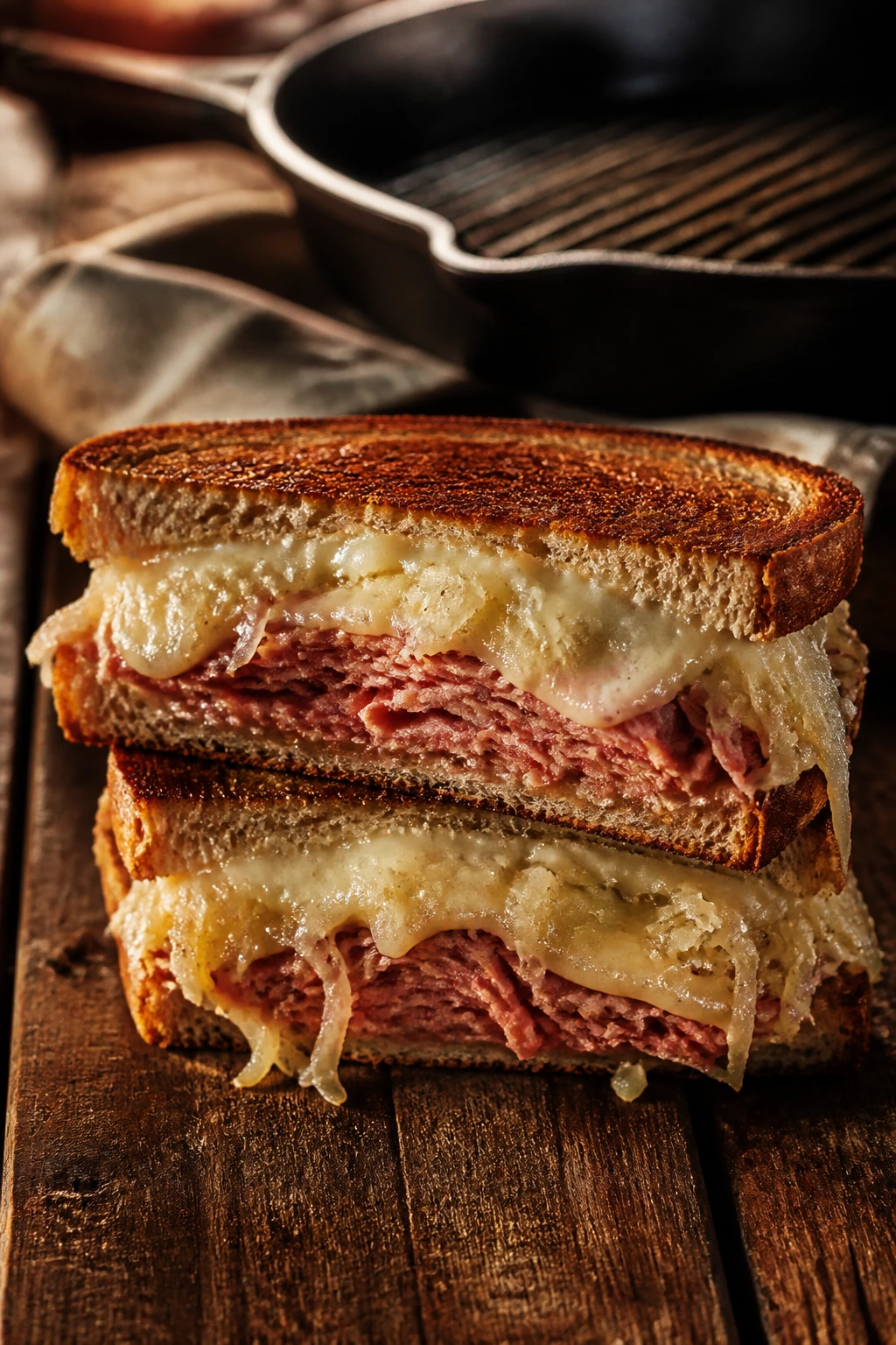 Hot Reuben with sauerkraut and Swiss cheese on rye