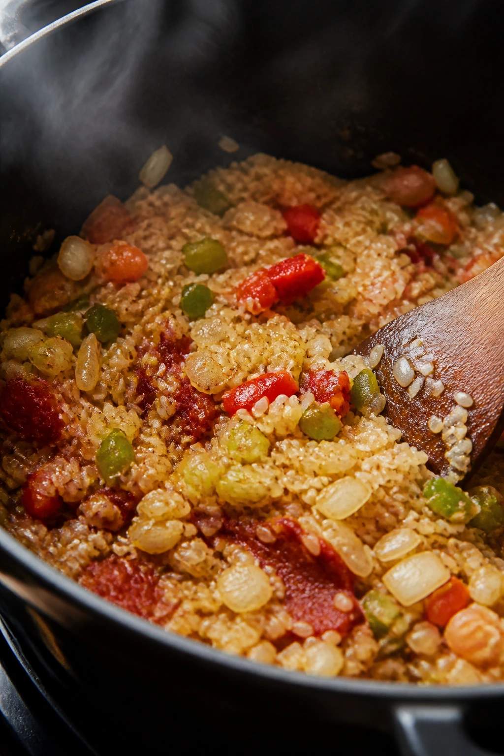 Vegetables and rice base cooking in pot