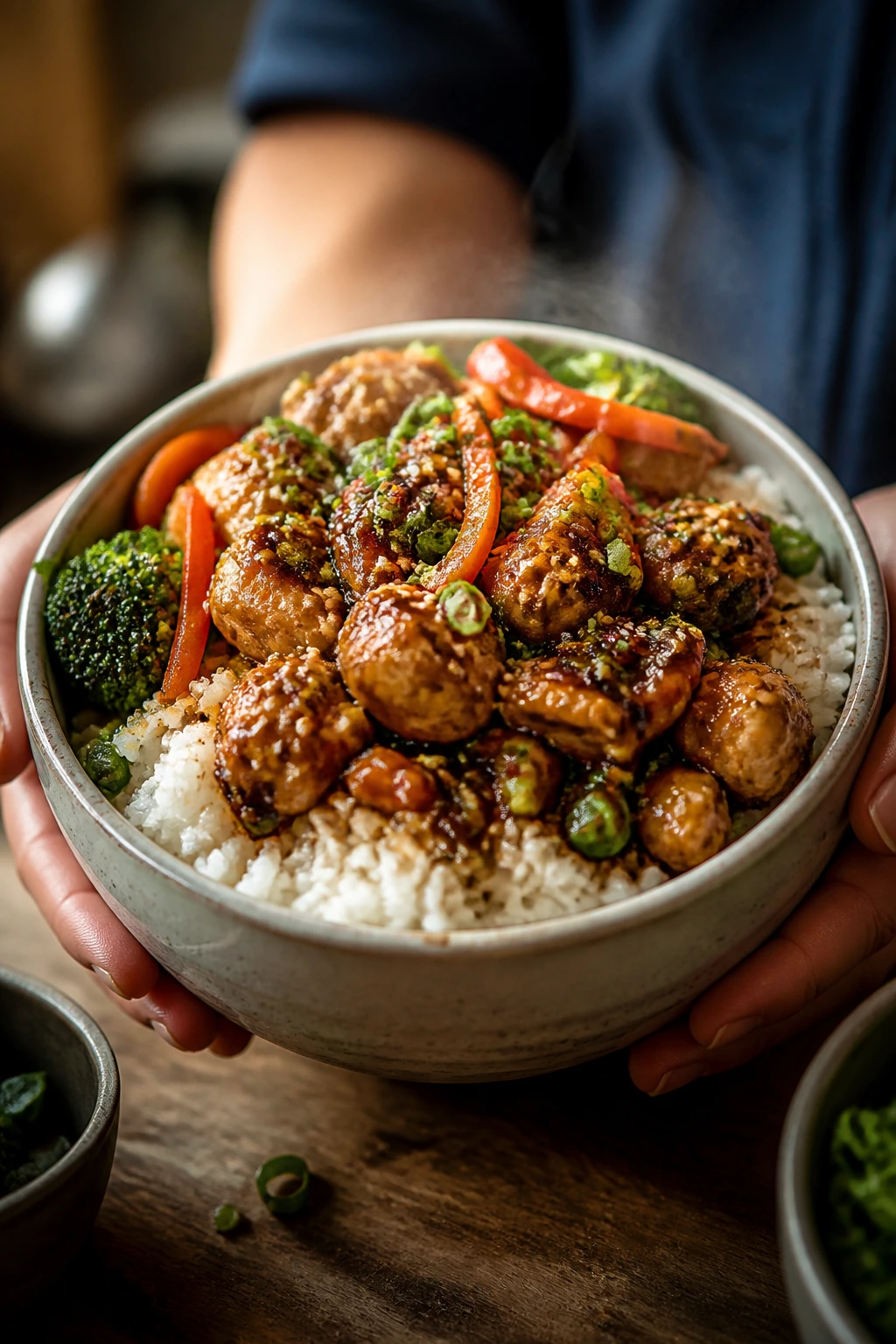 Close-up of steaming rice bowl illustrating why rice bowls beat takeout