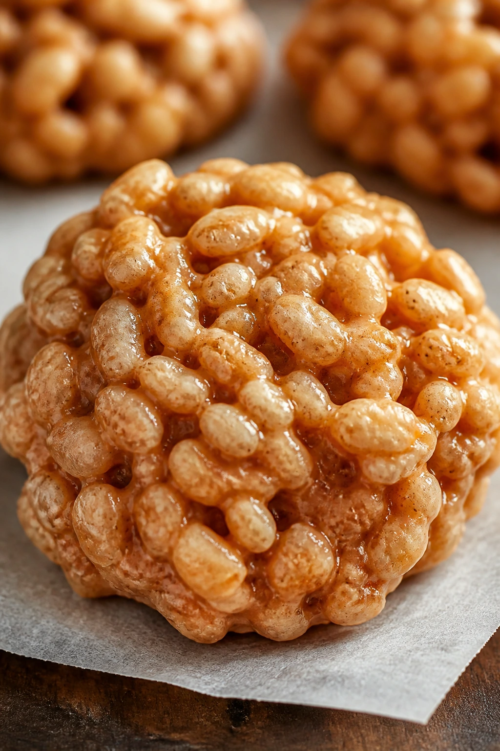Close-up of Rice Krispie Peanut Butter Cookie on parchment