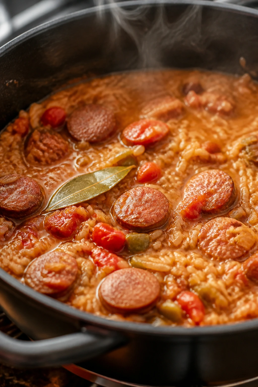 Rice simmering to tender texture in pot