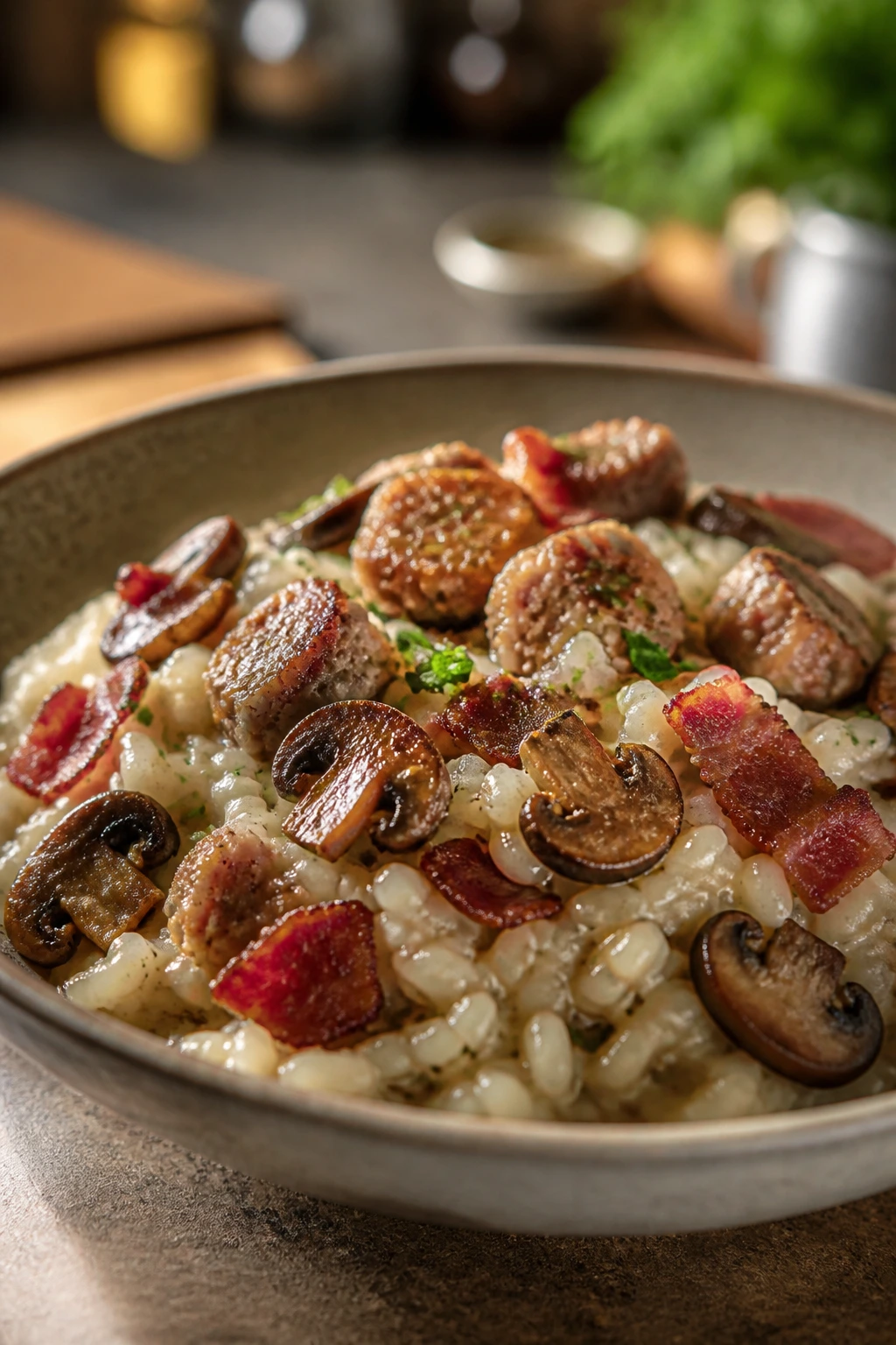 Creamy risotto with sausage and mushrooms