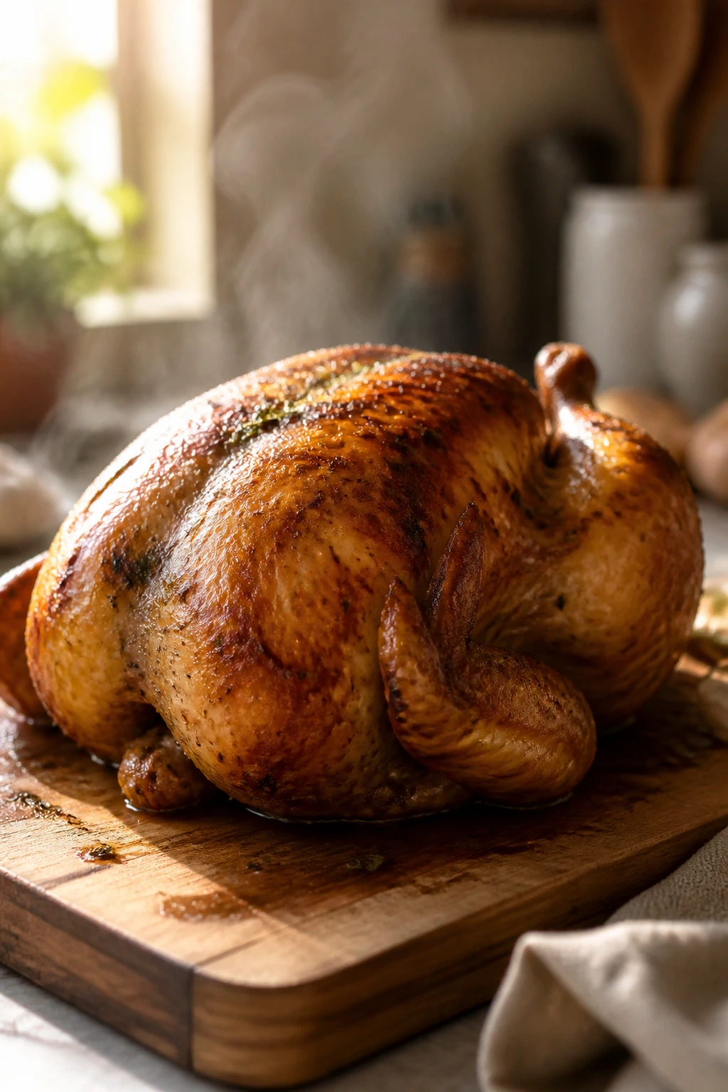 Beautiful roasted chicken on a cutting board ready for weeknight meals