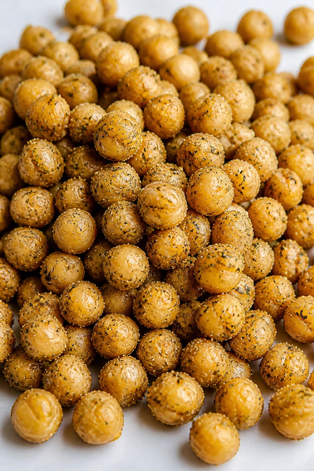 Close-up of ranch-seasoned roasted chickpeas on a light surface