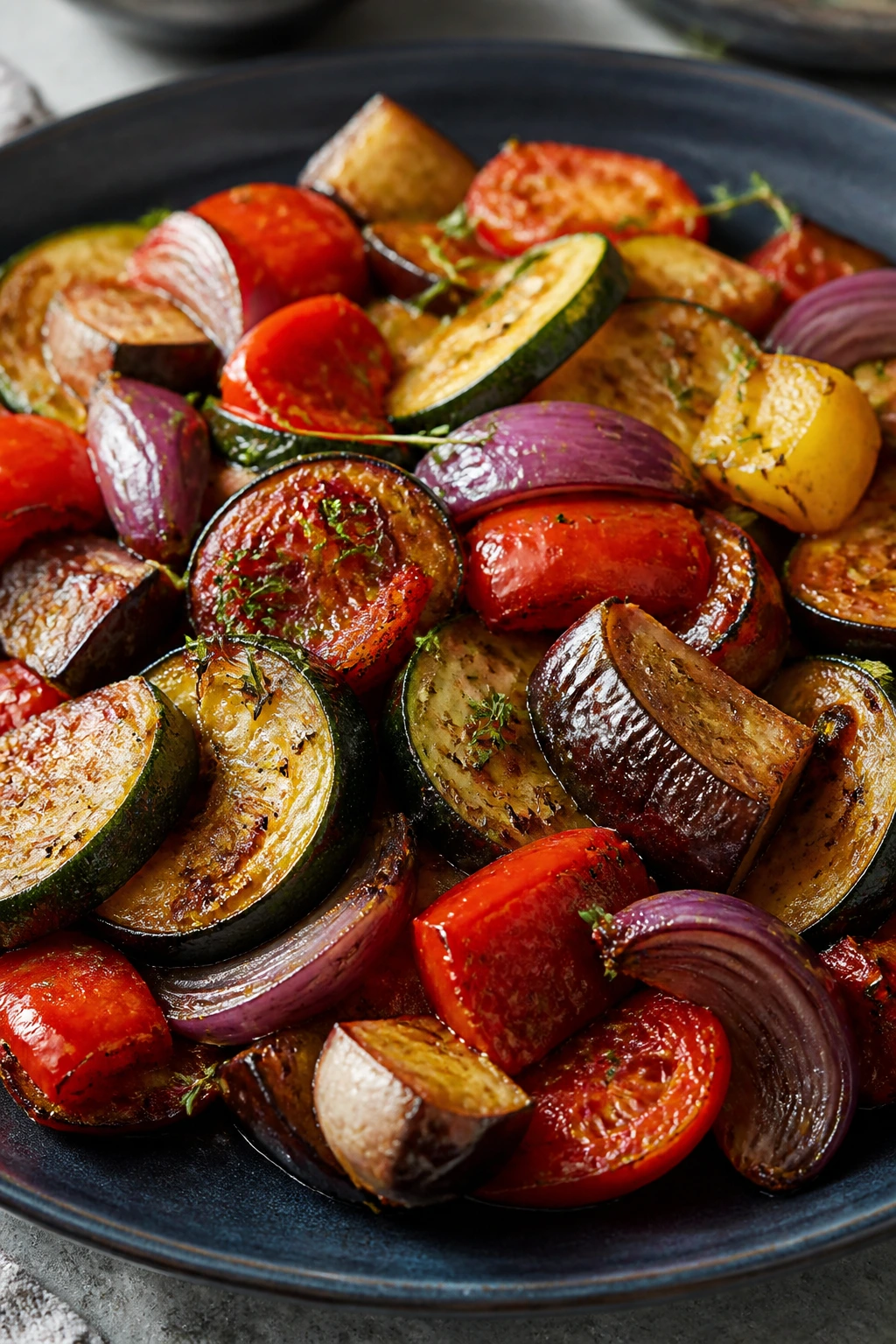 Colorful roasted vegetables medley on a plate