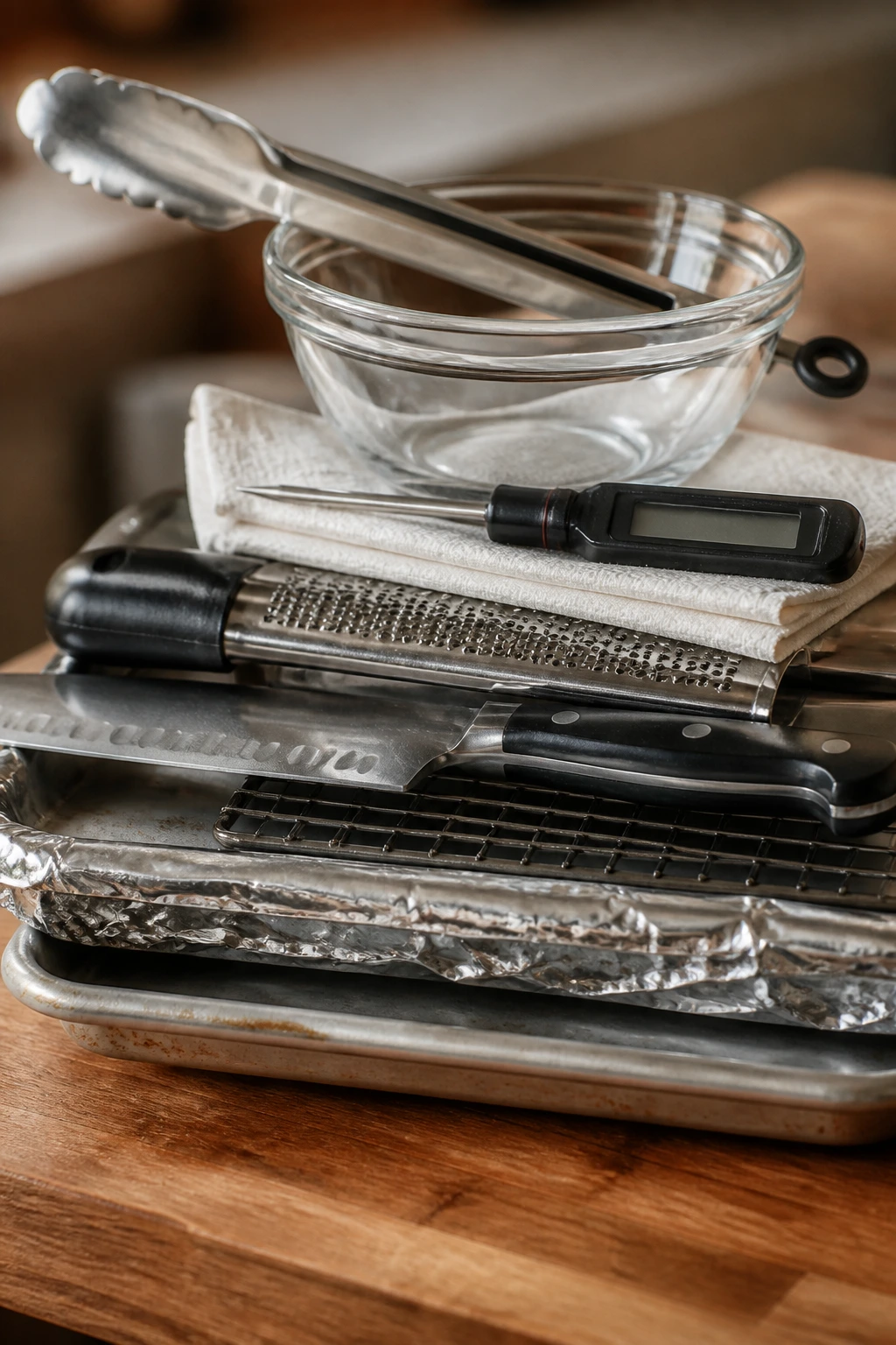 Close-up of a small stack of roasting tools