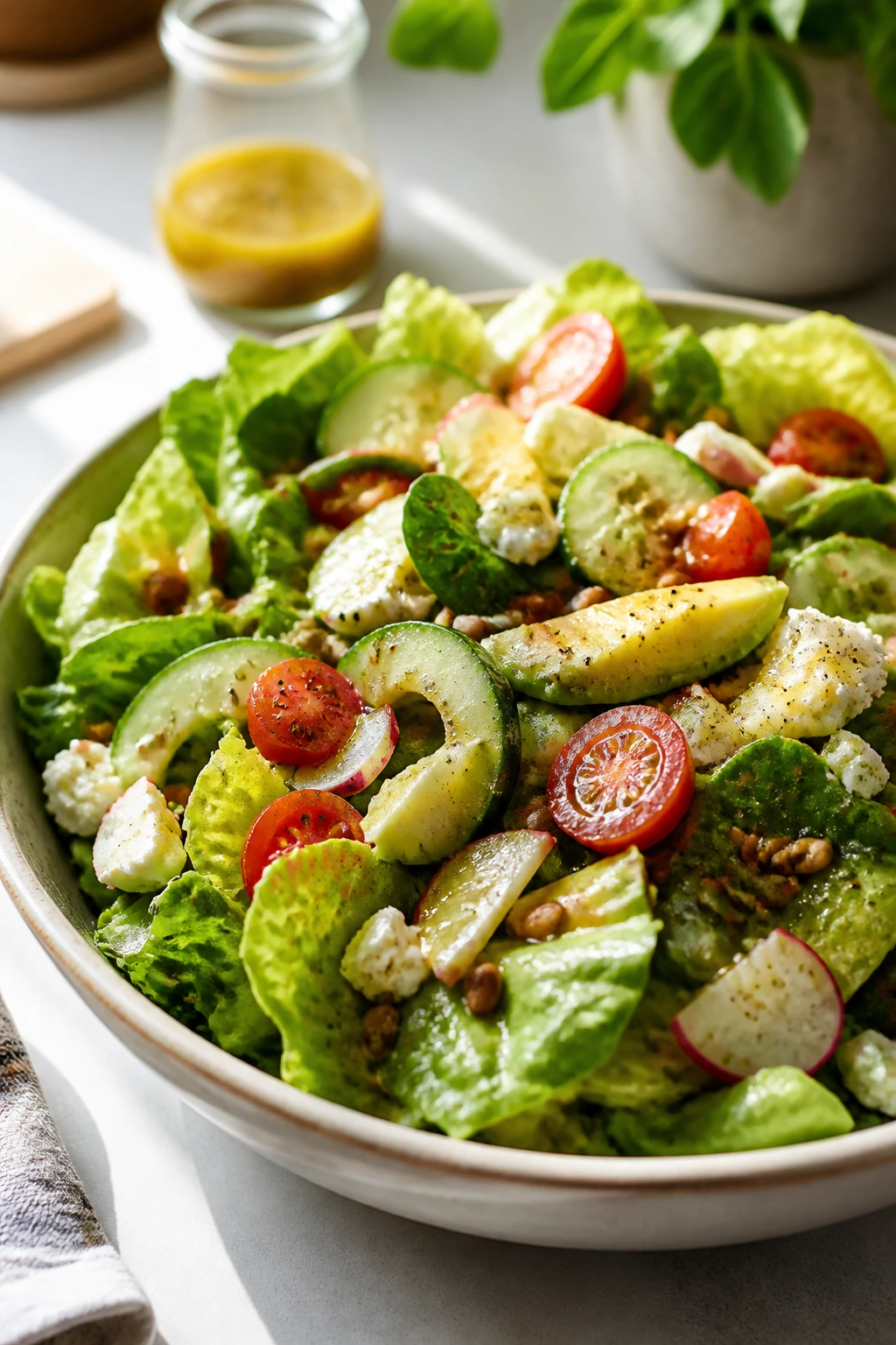 Vibrant romaine-spinach salad with lemon vinaigrette