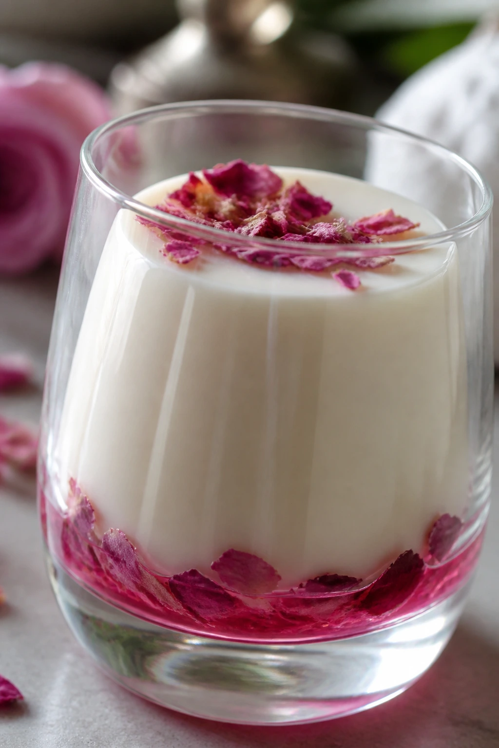 Delicate rosewater panna cotta in a glass